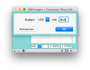 Währungsname ändern